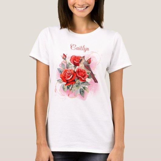 Rote Rose und Kardinal Personalisiert T-Shirt (Vorderseite)