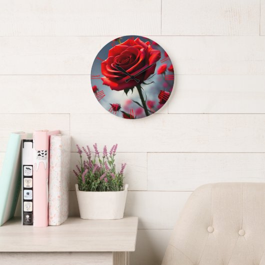 Rote Rose und Knöpfe, Uhr (Lesesaal)