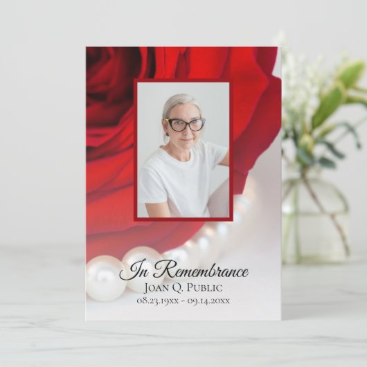 Rote Rose und Pearls Beerdigungsdienst Programm (Stehend Vorderseite)