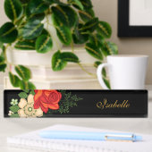 Rote Rose und Personalisierter Name Black Namensplakette
