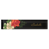 Rote Rose und Personalisierter Name Black Namensplakette (Vorderseite)