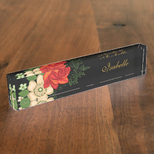 Rote Rose und personalisierter Name Gänseblümchen  Namensplakette
