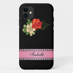 Rote Rose und personalisierter Name in Rosa Gänseb Case-Mate iPhone Hülle