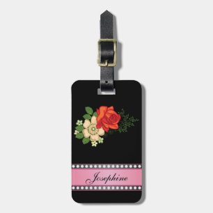 Rote Rose und personalisierter Name mit Gänseblümc Gepäckanhänger