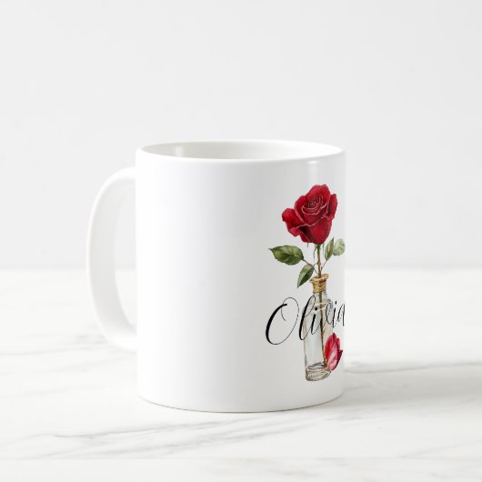 Rote Rose und Petal Kaffeetasse (Vorderseite Links)
