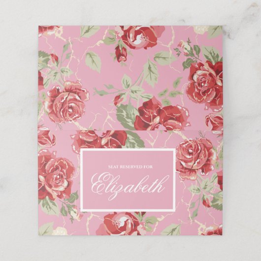 Rote Rose und Platzkarte (Außenseite Aufgefaltet)