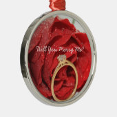 Rote Rose und Ringverzierung Silbernes Ornament (Rechts)