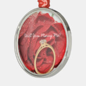 Rote Rose und Ringverzierung Silbernes Ornament (Links)