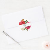 Rote Rose und Rosa Floral 2 Vielen Dank Runder Aufkleber (Umschlag)