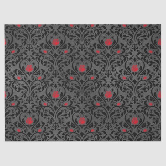 Rote Rose und Schwarz-Damast Decoupage Seidenpapier (Vorderseite)