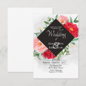 Rote Rose und Schwarze Hochzeit Einladung (Vorne/Hinten)