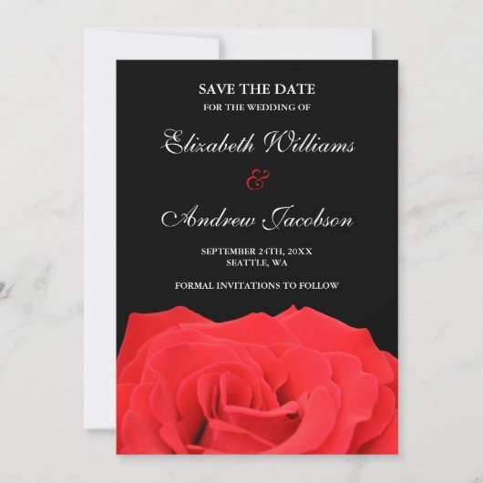 Rote Rose und Schwarze Hochzeit speichern das Datu Save The Date (Vorderseite)