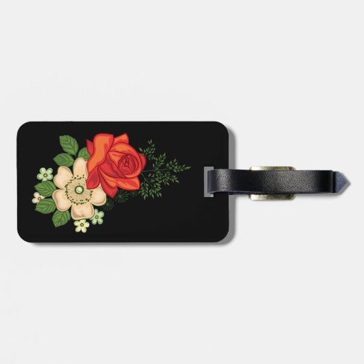 Rote Rose und schwarzer Hintergrund Gepäckanhänger (Rückseite horizontal)