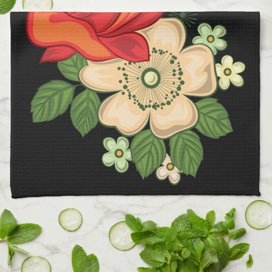 Rote Rose und schwarzer Hintergrund Geschirrtuch (Gefaltet)