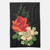Rote Rose und schwarzer Hintergrund Geschirrtuch (Vertikal)