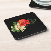 Rote Rose und schwarzer Hintergrund Getränkeuntersetzer (Linke Seite)