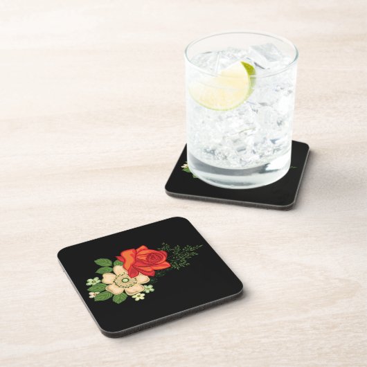 Rote Rose und schwarzer Hintergrund Getränkeuntersetzer (Rechte Seite)