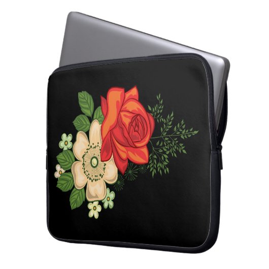 Rote Rose und schwarzer Hintergrund Laptopschutzhülle (Vorderseite Links)