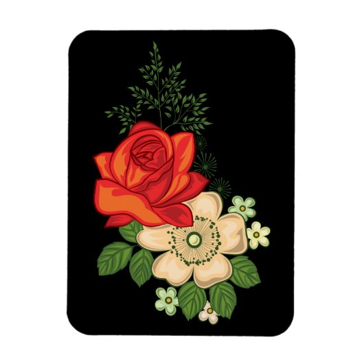 Rote Rose und schwarzer Hintergrund Magnet (Vertikal)