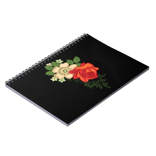 Rote Rose und schwarzer Hintergrund Notizblock (Linke Seite)