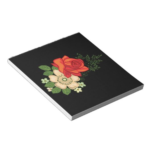 Rote Rose und schwarzer Hintergrund Notizblock (angewinkelt)