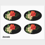 Rote Rose und schwarzer Hintergrund Ovaler Aufkleber (Blatt)