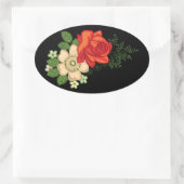 Rote Rose und schwarzer Hintergrund Ovaler Aufkleber (Tasche)