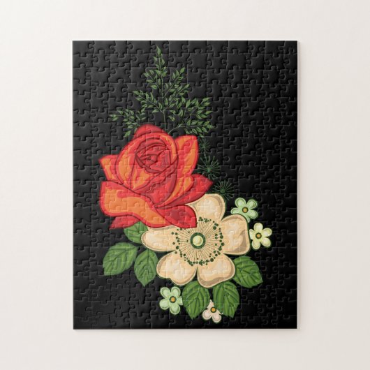 Rote Rose und schwarzer Hintergrund Puzzle (Vertikal)