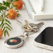 Rote Rose und schwarzer Hintergrund Schlüsselanhänger (Seite)