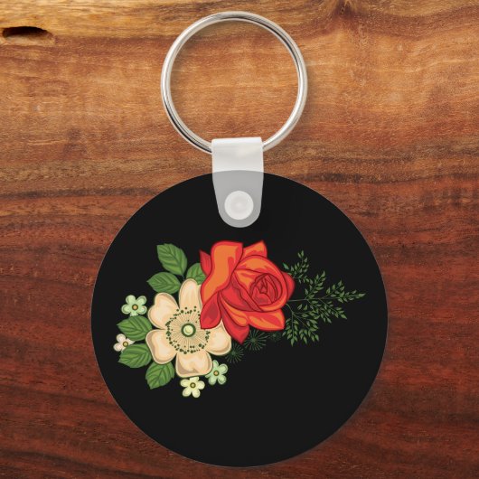 Rote Rose und schwarzer Hintergrund Schlüsselanhänger (Vorderseite)