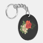 Rote Rose und schwarzer Hintergrund Schlüsselanhänger (Vorderseite links)