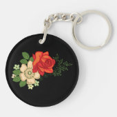 Rote Rose und schwarzer Hintergrund Schlüsselanhänger (Rückseite)