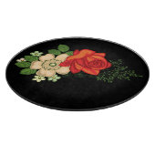 Rote Rose und schwarzer Hintergrund Schneidebrett (Ecke)