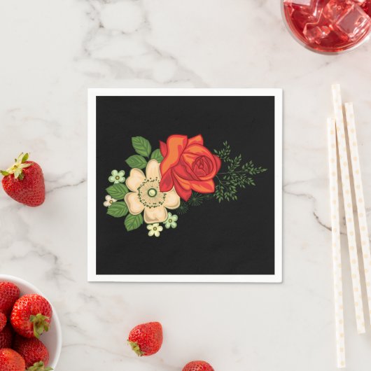 Rote Rose und schwarzer Hintergrund Serviette (Beispiel)