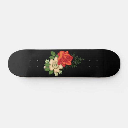 Rote Rose und schwarzer Hintergrund Skateboard (Horizontal)