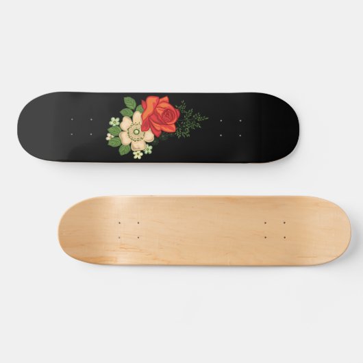 Rote Rose und schwarzer Hintergrund Skateboard (Horizontal)
