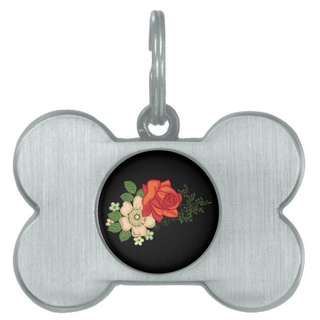 Rote Rose und schwarzer Hintergrund Tiermarke (Vorderseite)
