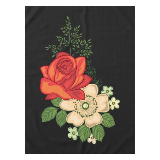 Rote Rose und schwarzer Hintergrund Tischdecke (Vorderseite)