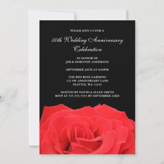 Rote Rose und Schwarzes 50. Hochzeitstag Einladung (Vorderseite)