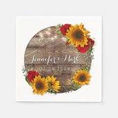 Rote Rose und Sonnenblumen Rustikales Holz Napkin Serviette (Vorderseite)
