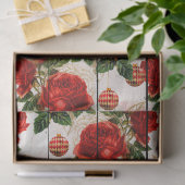 Rote Rose und Weihnachtsschmuck auf Holzdekoupage Seidenpapier (Geschenk)