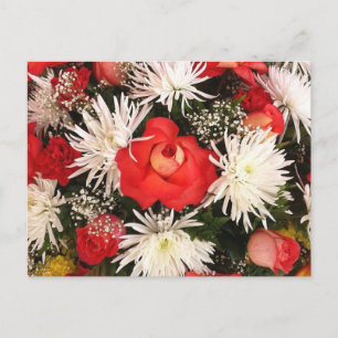 Rote Rose und weiße Blumen Bouquet Postkarte