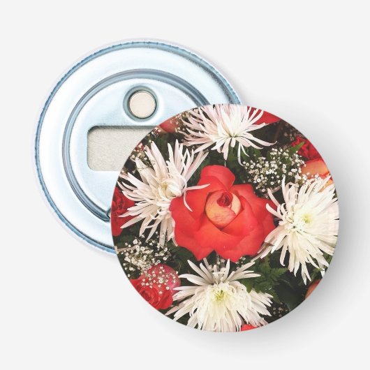 Rote Rose und weiße Blumenstrauß Flaschenöffner (Vorderseite)