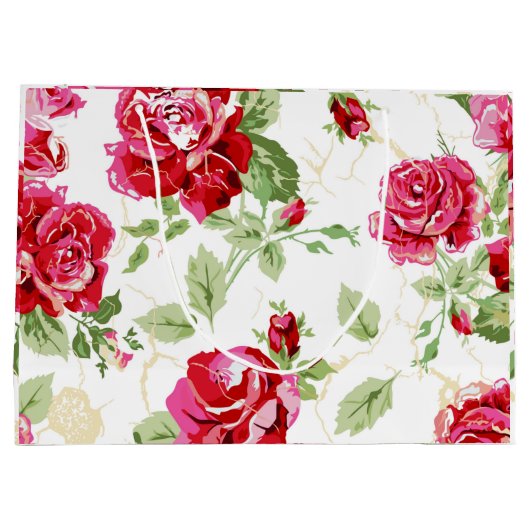Rote Rose und weiße klassische Großgeschenktüte Große Geschenktüte (Rückseite)