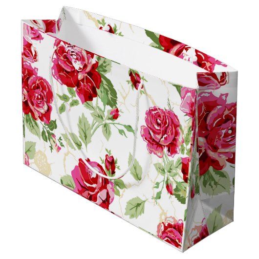 Rote Rose und weiße klassische Großgeschenktüte Große Geschenktüte (Rückseite Schrägansicht)