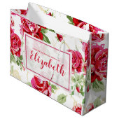 Rote Rose und weiße klassische Großgeschenktüte Große Geschenktüte (Vorderseite Schrägansicht)