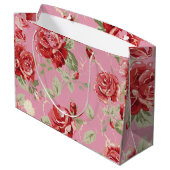Rote Rose und weiße klassische Großgeschenktüte Große Geschenktüte (Rückseite Schrägansicht)