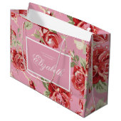Rote Rose und weiße klassische Großgeschenktüte Große Geschenktüte (Vorderseite Schrägansicht)