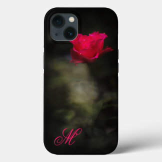 Rote Rose und weißer Rauch. Monogramm. iPhone 13 Hülle
