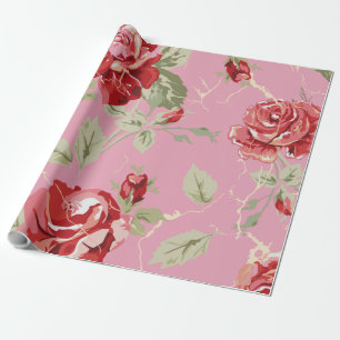 Rote Rose und weißes klassisches Druckverpackungsp Geschenkpapier